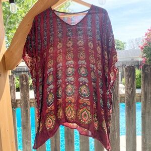 Earthbound Trading CO Womens Paisley Print Poncho Caftan Paisley Top Sz Medium